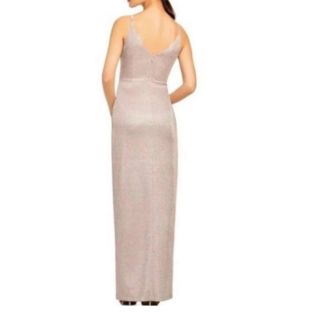 Aiden Maddox V Neck Lured Knit Gown Sparkle‎ Metallic Size 0 Adrianna Papell
